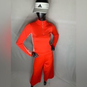 ADIDAS KNIT RED WITH THREE WHITE STRIPS TWO PIECE JOGGING SUITE